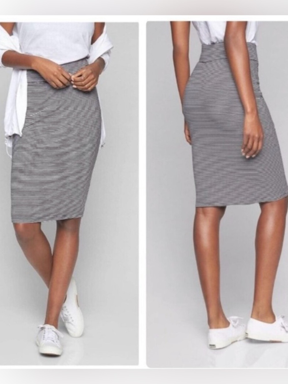 ATHLETA ENCINITAS  Black and White Striped Pencil Skirt Size Small